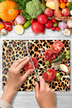 Cam Kesme Tahtası Leopar Desenli Çok Amaçlı 40x30 cm