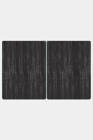 Ocak Arkası Cam Koruyucu – Siyah Ahşap Desen Isıya Dayanıklı Dekoratif Cam Panel 40 x 30 cm * 2 adet