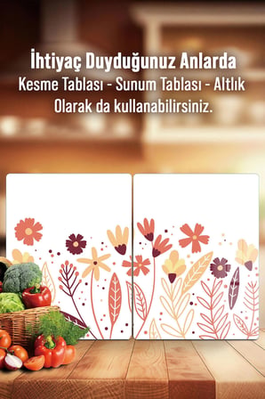 Ocak Arkası Cam Koruyucu – Çiçek Desen Isıya Dayanıklı Dekoratif Cam Panel 40 x 30 cm * 2 adet