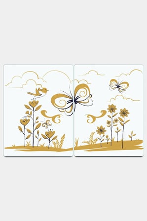 Ocak Arkası Cam Koruyucu – Çiçek Desen Isıya Dayanıklı Dekoratif Cam Panel 40 x 30 cm * 2 adet