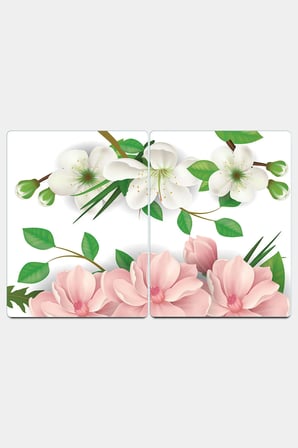 Reflexa Çiçek Desenli Ocak Arkası Cam Panel 2'li Set 40x30 cm Isıya Dayanıklı