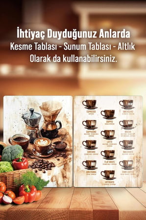 Ocak Arkası Cam Koruyucu – Kahve Çeşitleri Görselli Isıya Dayanıklı Dekoratif Cam Panel 40 x 30 cm * 2 adet