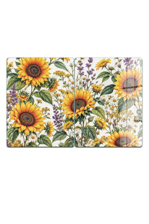 Ocak Arkası Cam Koruyucu – Ayçiçeği Desenli Isıya Dayanıklı Dekoratif Cam Panel 40 x 30 cm * 2 adet