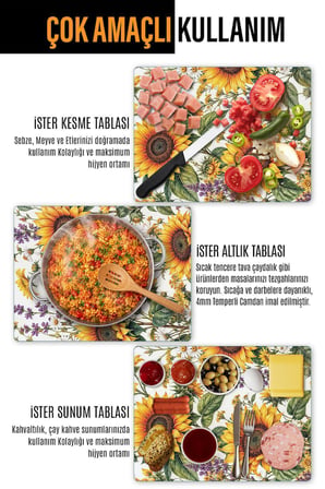 Ocak Arkası Cam Koruyucu – Ayçiçeği Desenli Isıya Dayanıklı Dekoratif Cam Panel 40 x 30 cm * 2 adet