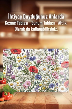 Ocak Arkası Cam Koruyucu – Gelincik Desen Isıya Dayanıklı Dekoratif Cam Panel 40 x 30 cm * 2 adet
