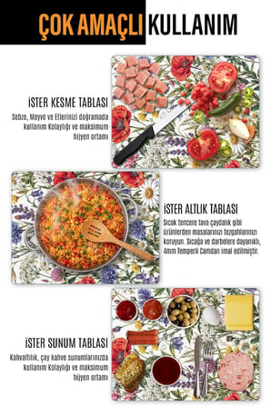 Ocak Arkası Cam Koruyucu – Gelincik Desen Isıya Dayanıklı Dekoratif Cam Panel 40 x 30 cm * 2 adet
