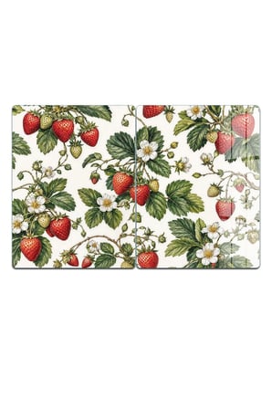 Ocak Arkası Cam Koruyucu – Çilek Desen Isıya Dayanıklı Dekoratif Cam Panel 40 x 30 cm * 2 adet