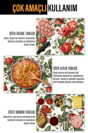 Ocak Arkası Cam Koruyucu – Çilek Desen Isıya Dayanıklı Dekoratif Cam Panel 40 x 30 cm * 2 adet