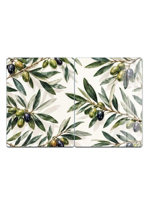 Ocak Arkası Cam Koruyucu – Zeytin Desen Isıya Dayanıklı Dekoratif Cam Panel 40 x 30 cm * 2 adet