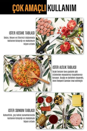 Ocak Arkası Cam Koruyucu – Zeytin Desen Isıya Dayanıklı Dekoratif Cam Panel 40 x 30 cm * 2 adet