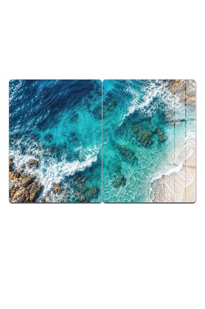 Ocak Arkası Cam Koruyucu – Okyanus Desenli Isıya Dayanıklı Dekoratif Cam Panel 40 x 30 cm * 2 adet
