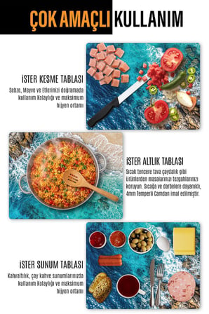 Ocak Arkası Cam Koruyucu – Okyanus Desenli Isıya Dayanıklı Dekoratif Cam Panel 40 x 30 cm * 2 adet