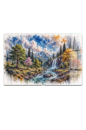 Ocak Arkası Cam Koruyucu – Manzara Desenli Isıya Dayanıklı Dekoratif Cam Panel 40 x 30 cm * 2 adet