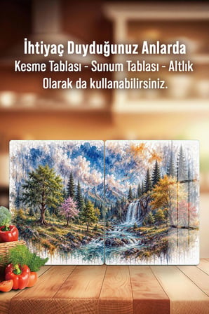 Ocak Arkası Cam Koruyucu – Manzara Desenli Isıya Dayanıklı Dekoratif Cam Panel 40 x 30 cm * 2 adet