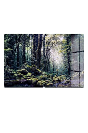 Ocak Arkası Cam Koruyucu – Orman Desen Isıya Dayanıklı Dekoratif Cam Panel 40 x 30 cm * 2 adet
