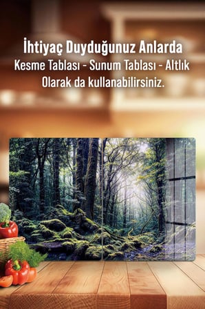 Ocak Arkası Cam Koruyucu – Orman Desen Isıya Dayanıklı Dekoratif Cam Panel 40 x 30 cm * 2 adet