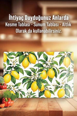 Ocak Arkası Cam Koruyucu – Limon Desen Isıya Dayanıklı Dekoratif Cam Panel 40 x 30 cm * 2 adet