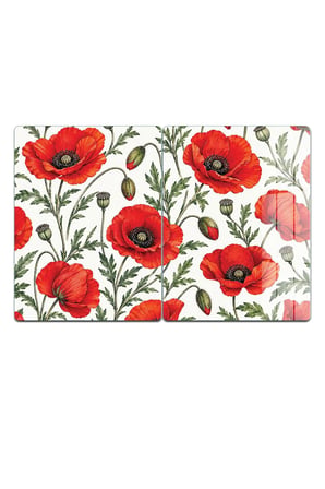 Ocak Arkası Cam Koruyucu – Gelincik Desen Isıya Dayanıklı Dekoratif Cam Panel 40 x 30 cm * 2 adet