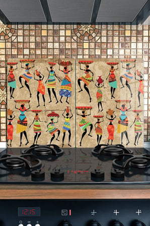 Ocak Arkası Cam Koruyucu – Afrikalı Kadın Desen Isıya Dayanıklı Dekoratif Cam Panel 40 x 30 cm * 2 adet