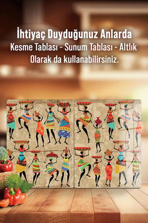 Ocak Arkası Cam Koruyucu – Afrikalı Kadın Desen Isıya Dayanıklı Dekoratif Cam Panel 40 x 30 cm * 2 adet