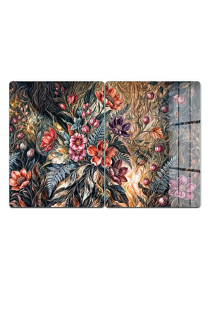 Ocak Arkası Cam Koruyucu – Çiçek Desen Isıya Dayanıklı Dekoratif Cam Panel 40 x 30 cm * 2 adet