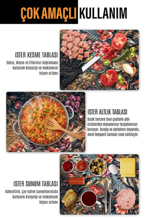 Ocak Arkası Cam Koruyucu – Çiçek Desen Isıya Dayanıklı Dekoratif Cam Panel 40 x 30 cm * 2 adet