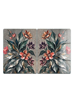Ocak Arkası Cam Koruyucu – Çiçek Desen Isıya Dayanıklı Dekoratif Cam Panel 40 x 30 cm * 2 adet