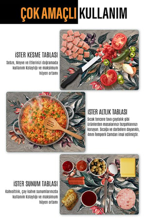 Ocak Arkası Cam Koruyucu – Çiçek Desen Isıya Dayanıklı Dekoratif Cam Panel 40 x 30 cm * 2 adet