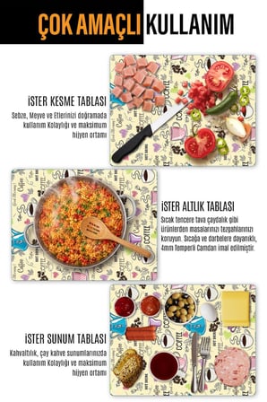 Ocak Arkası Cam Koruyucu – Coffee Desen Isıya Dayanıklı Dekoratif Cam Panel 40 x 30 cm * 2 adet