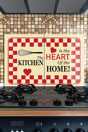Ocak Arkası Cam Koruyucu – Kıtchen Desen Isıya Dayanıklı Dekoratif Cam Panel 40 x 30 cm * 2 adet