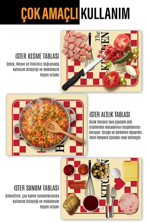 Ocak Arkası Cam Koruyucu – Kıtchen Desen Isıya Dayanıklı Dekoratif Cam Panel 40 x 30 cm * 2 adet