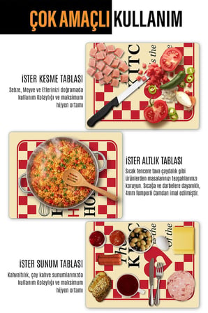 Ocak Arkası Cam Koruyucu – Kıtchen Desen Isıya Dayanıklı Dekoratif Cam Panel 40 x 30 cm * 2 adet