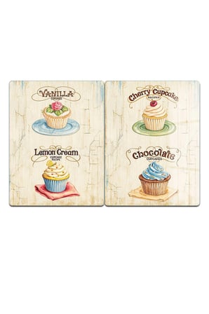Ocak Arkası Cam Koruyucu – Cupcake Desen Isıya Dayanıklı Dekoratif Cam Panel 40 x 30 cm * 2 adet