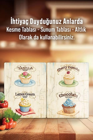 Ocak Arkası Cam Koruyucu – Cupcake Desen Isıya Dayanıklı Dekoratif Cam Panel 40 x 30 cm * 2 adet