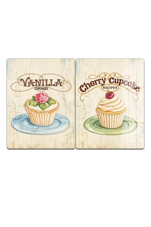 Ocak Arkası Cam Koruyucu – Cupcake Desen Isıya Dayanıklı Dekoratif Cam Panel 40 x 30 cm * 2 adet