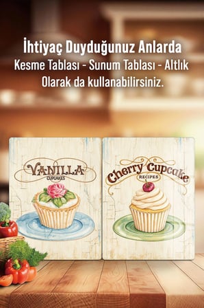 Ocak Arkası Cam Koruyucu – Cupcake Desen Isıya Dayanıklı Dekoratif Cam Panel 40 x 30 cm * 2 adet