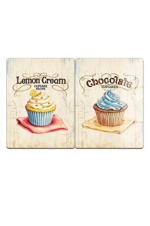 Ocak Arkası Cam Koruyucu – Cupcake Desen Isıya Dayanıklı Dekoratif Cam Panel 40 x 30 cm * 2 adet