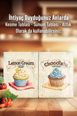 Ocak Arkası Cam Koruyucu – Cupcake Desen Isıya Dayanıklı Dekoratif Cam Panel 40 x 30 cm * 2 adet