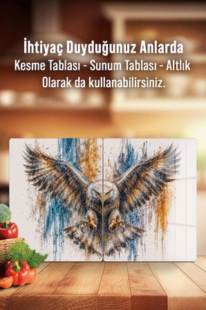 Ocak Arkası Cam Koruyucu – Kartal Desen Isıya Dayanıklı Dekoratif Cam Panel 40 x 30 cm * 2 adet