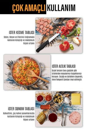 Ocak Arkası Cam Koruyucu – Kartal Desen Isıya Dayanıklı Dekoratif Cam Panel 40 x 30 cm * 2 adet
