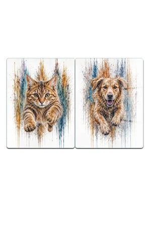 Ocak Arkası Cam Koruyucu – Kedi / Köpek Desen Isıya Dayanıklı Dekoratif Cam Panel 40 x 30 cm * 2 adet
