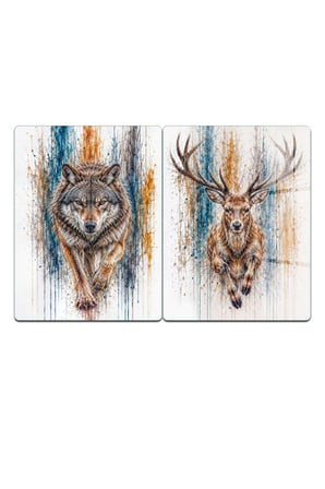 Ocak Arkası Cam Koruyucu – Kurt / Geyik Desen Isıya Dayanıklı Dekoratif Cam Panel 40 x 30 cm * 2 adet