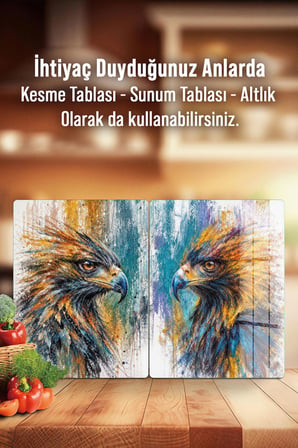 Ocak Arkası Cam Koruyucu – Kartal Desen Isıya Dayanıklı Dekoratif Cam Panel 40 x 30 cm * 2 adet