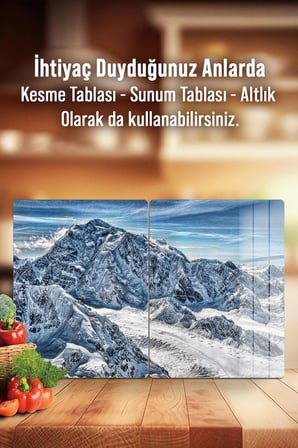 Ocak Arkası Cam Koruyucu – Dağ Manzaralı Isıya Dayanıklı Dekoratif Cam Panel 40 x 30 cm * 2 adet