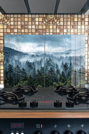 Ocak Arkası Cam Koruyucu – Orman Manzaralı Isıya Dayanıklı Dekoratif Cam Panel 40 x 30 cm * 2 adet