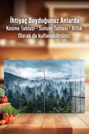 Ocak Arkası Cam Koruyucu – Orman Manzaralı Isıya Dayanıklı Dekoratif Cam Panel 40 x 30 cm * 2 adet