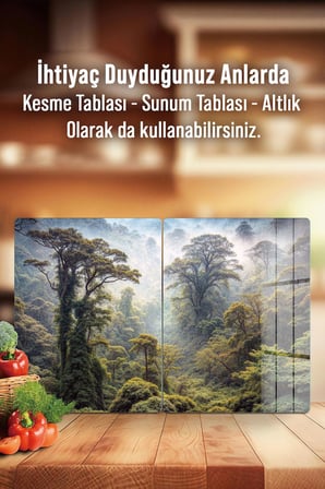 Ocak Arkası Cam Koruyucu – Orman Manzaralı Isıya Dayanıklı Dekoratif Cam Panel 40 x 30 cm * 2 adet