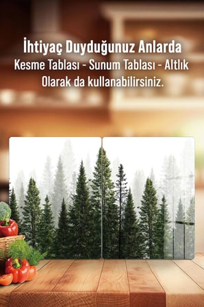 Ocak Arkası Cam Koruyucu – Orman Manzaralı Isıya Dayanıklı Dekoratif Cam Panel 40 x 30 cm * 2 adet