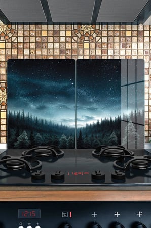 Ocak Arkası Cam Koruyucu – Orman Manzaralı Isıya Dayanıklı Dekoratif Cam Panel 40 x 30 cm * 2 adet