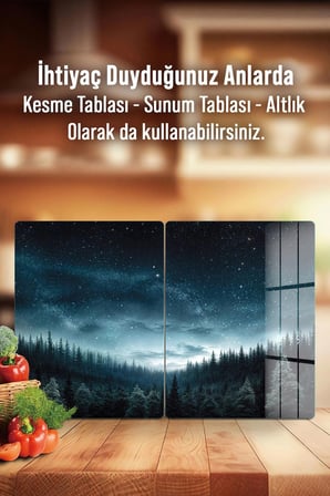 Ocak Arkası Cam Koruyucu – Orman Manzaralı Isıya Dayanıklı Dekoratif Cam Panel 40 x 30 cm * 2 adet